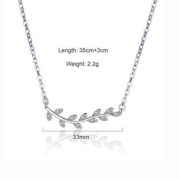 NEW 925 Sterling Silver Diamond Leaf Necklace - Picture 3 of 4